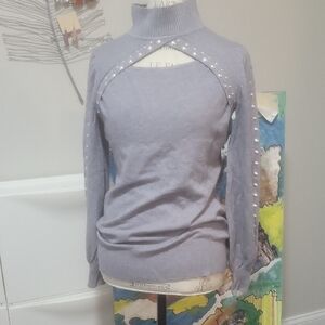 Women's Gray Sweater with Silver Accents